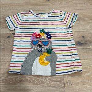 Mini Boden Multicolor Striped Tee with Sloth and Pineapple